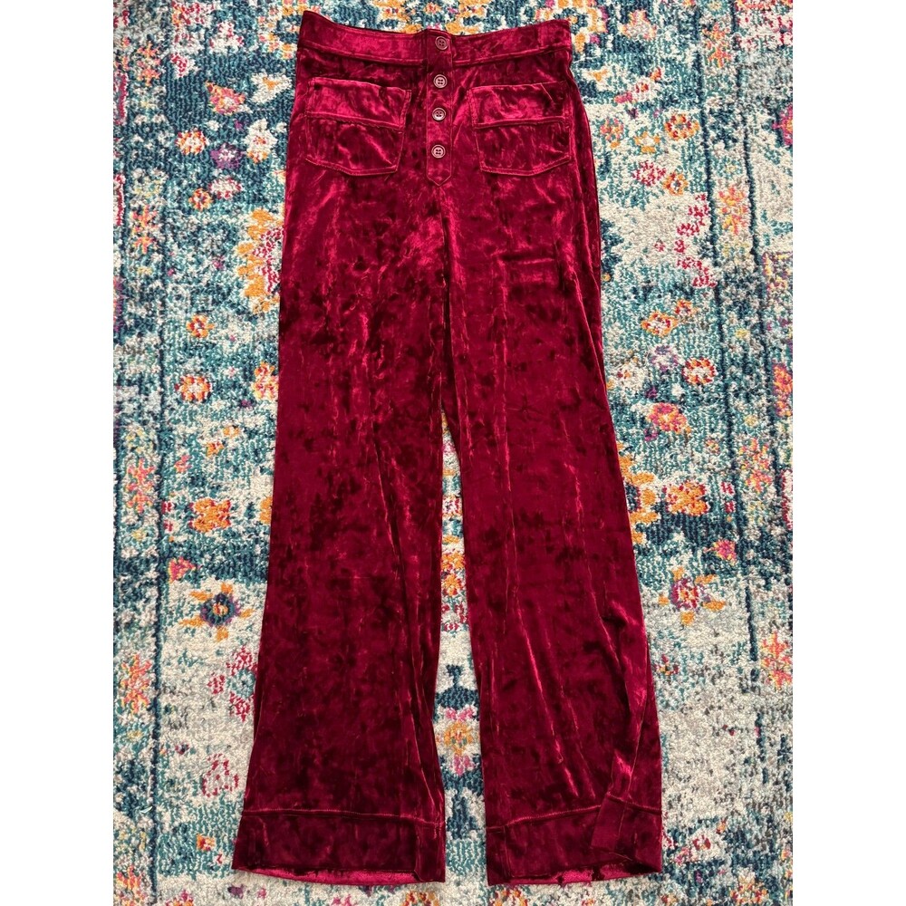 NEW Halara High Waisted Pockets Straight Leg Velvet Casual Pants Lipstick Red M